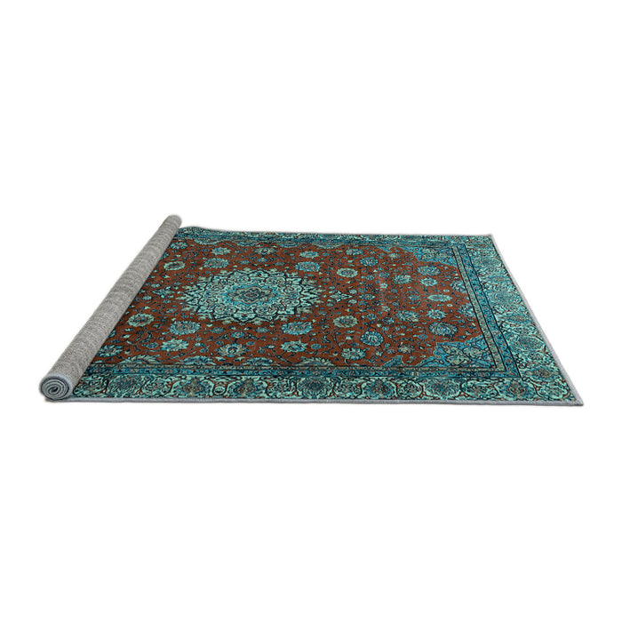 Sideview of Machine Washable Medallion Light Blue Traditional Rug, wshtr1888lblu