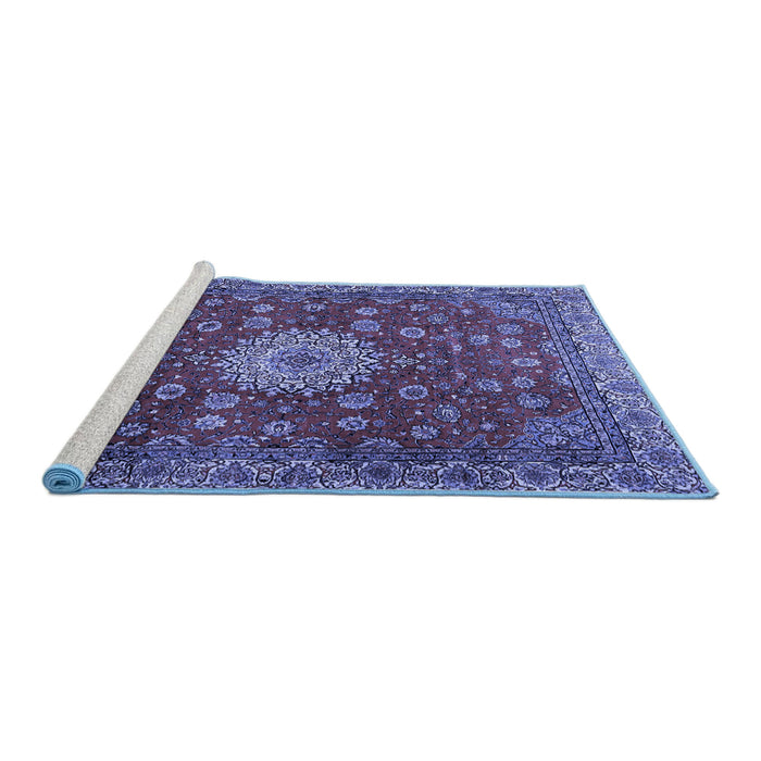 Sideview of Machine Washable Medallion Blue Traditional Rug, wshtr1888blu