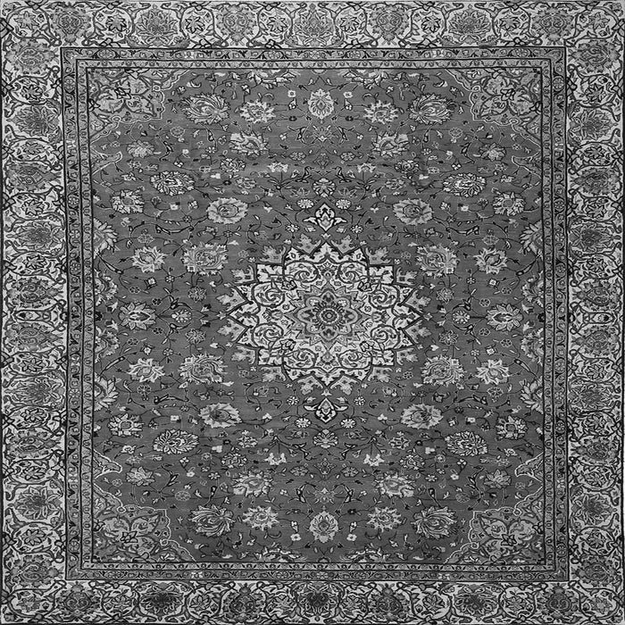Round Machine Washable Medallion Gray Traditional Rug, wshtr1888gry