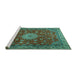 Sideview of Machine Washable Medallion Turquoise Traditional Area Rugs, wshtr1888turq