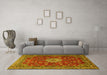 Machine Washable Medallion Yellow Traditional Rug in a Living Room, wshtr1888yw