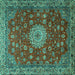 Square Machine Washable Medallion Turquoise Traditional Area Rugs, wshtr1888turq