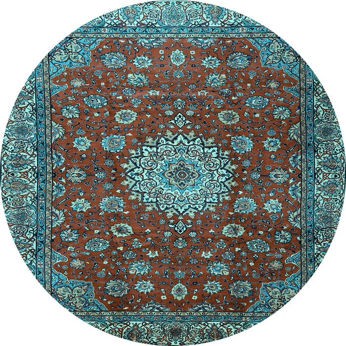 Round Medallion Light Blue Traditional Rug, tr1888lblu