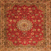 Round Machine Washable Medallion Orange Traditional Area Rugs, wshtr1888org