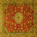 Square Machine Washable Medallion Yellow Traditional Rug, wshtr1888yw