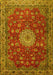 Machine Washable Medallion Yellow Traditional Rug, wshtr1888yw