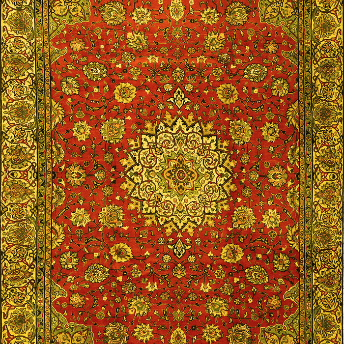 Machine Washable Medallion Yellow Traditional Rug, wshtr1888yw