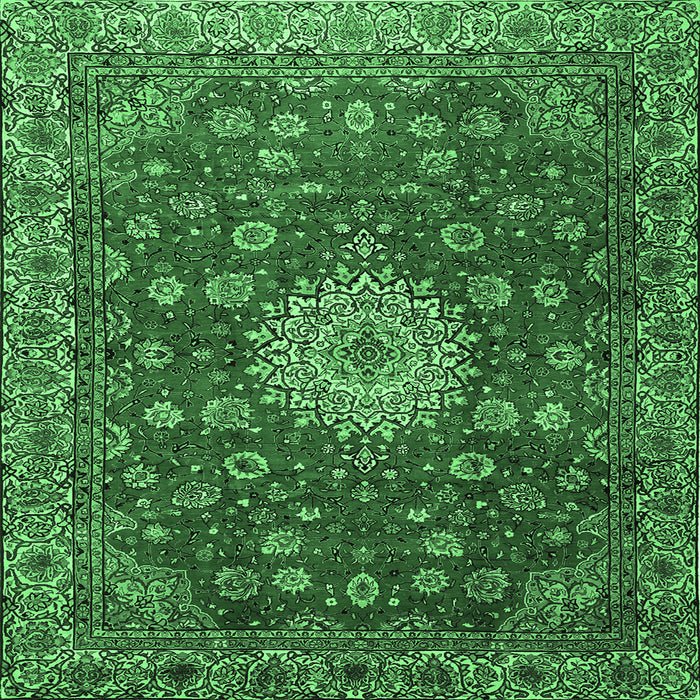 Square Machine Washable Medallion Emerald Green Traditional Area Rugs, wshtr1888emgrn