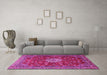 Machine Washable Medallion Pink Traditional Rug in a Living Room, wshtr1888pnk