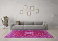 Machine Washable Medallion Pink Traditional Rug, wshtr1888pnk