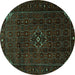 Round Machine Washable Persian Turquoise Traditional Area Rugs, wshtr1889turq