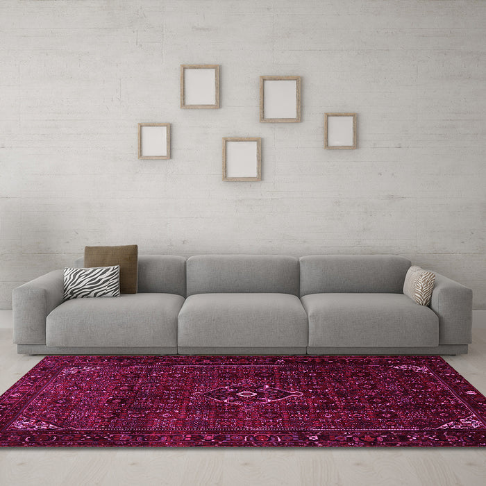 Machine Washable Persian Pink Traditional Rug in a Living Room, wshtr1889pnk