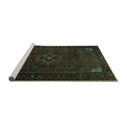 Sideview of Machine Washable Persian Turquoise Traditional Area Rugs, wshtr1889turq