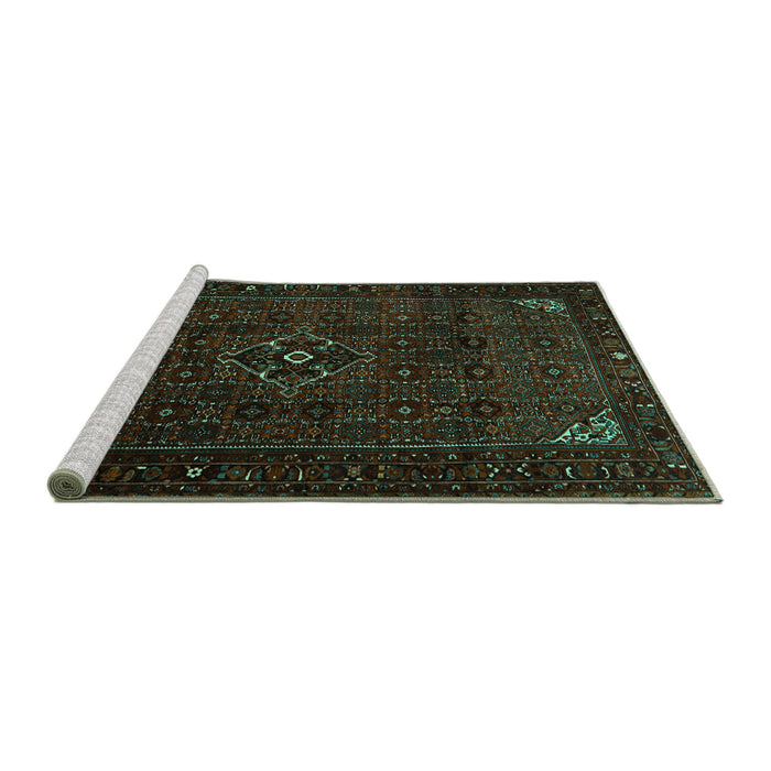Sideview of Machine Washable Persian Turquoise Traditional Area Rugs, wshtr1889turq