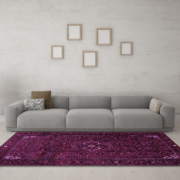 Machine Washable Persian Purple Traditional Area Rugs in a Living Room, wshtr1889pur