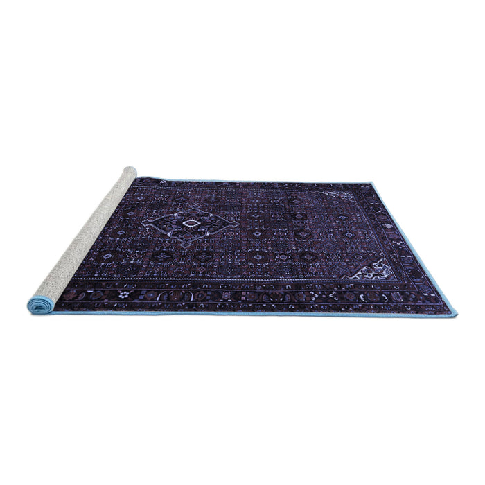 Sideview of Machine Washable Persian Blue Traditional Rug, wshtr1889blu