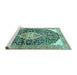 Sideview of Machine Washable Medallion Turquoise Traditional Area Rugs, wshtr188turq