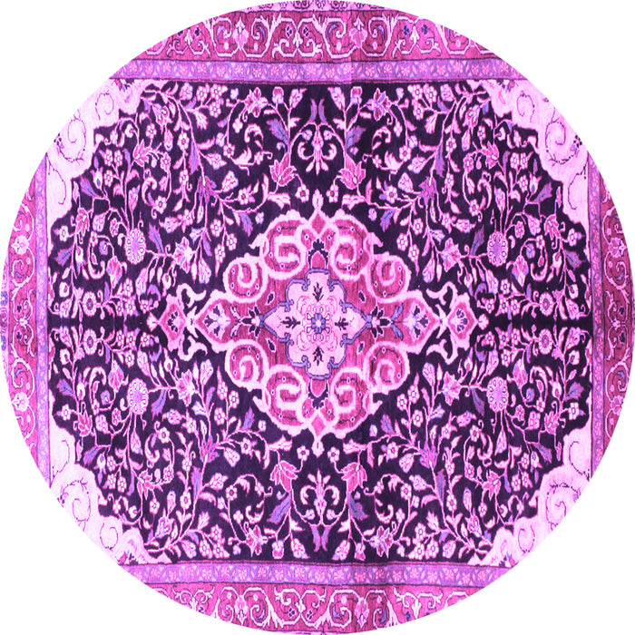 Round Machine Washable Medallion Purple Traditional Area Rugs, wshtr188pur
