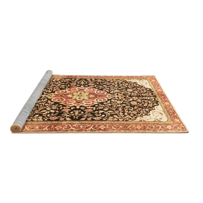 Sideview of Machine Washable Medallion Brown Traditional Rug, wshtr188brn