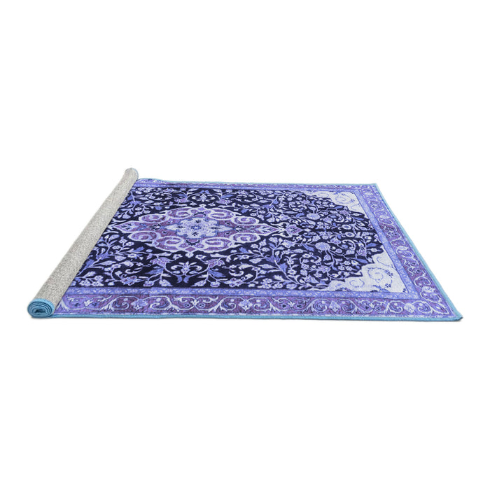 Sideview of Machine Washable Medallion Blue Traditional Rug, wshtr188blu