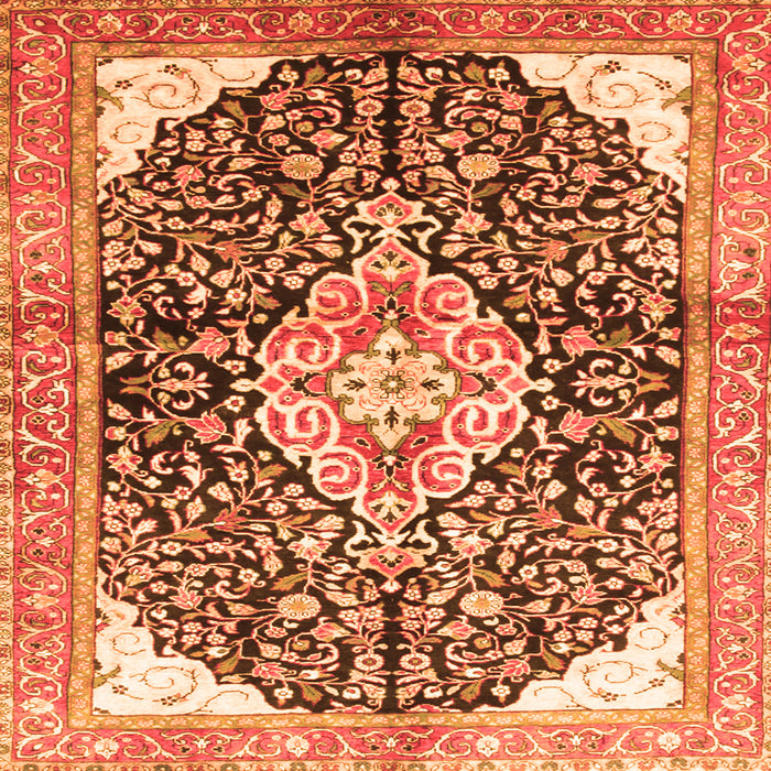 Round Machine Washable Medallion Orange Traditional Area Rugs, wshtr188org