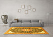 Machine Washable Medallion Yellow Traditional Rug in a Living Room, wshtr188yw