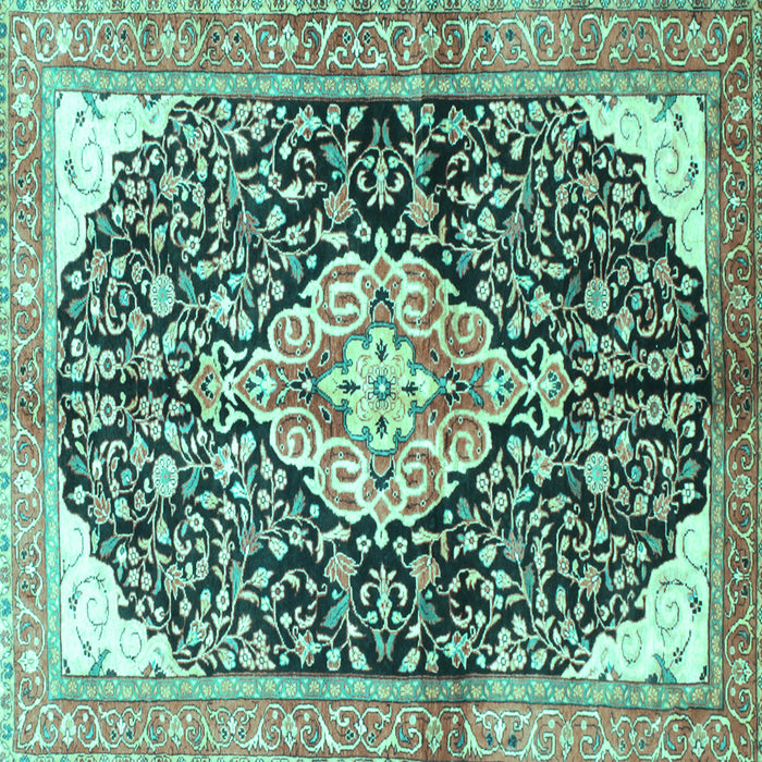 Square Medallion Turquoise Traditional Rug, tr188turq
