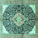 Square Medallion Turquoise Traditional Rug, tr188turq