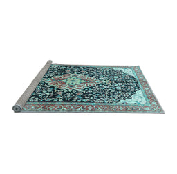 Sideview of Machine Washable Medallion Light Blue Traditional Rug, wshtr188lblu