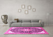 Machine Washable Medallion Pink Traditional Rug in a Living Room, wshtr188pnk