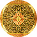 Round Machine Washable Medallion Yellow Traditional Rug, wshtr188yw