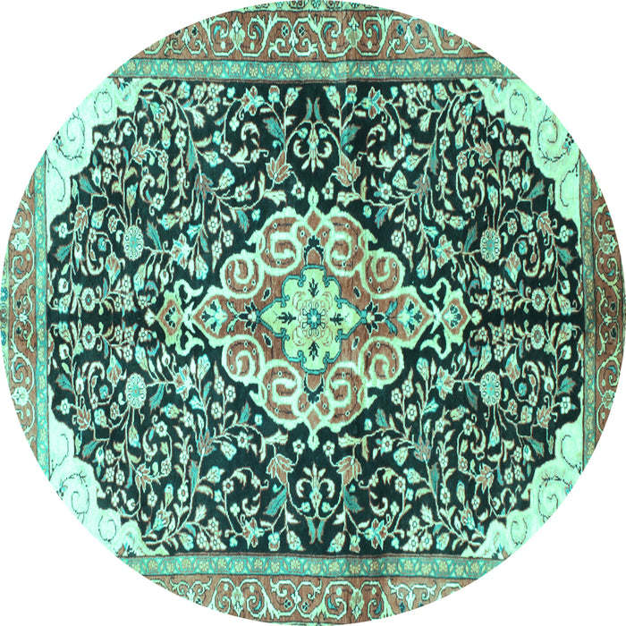 Round Medallion Turquoise Traditional Rug, tr188turq