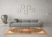 Machine Washable Medallion Brown Traditional Rug in a Living Room,, wshtr188brn