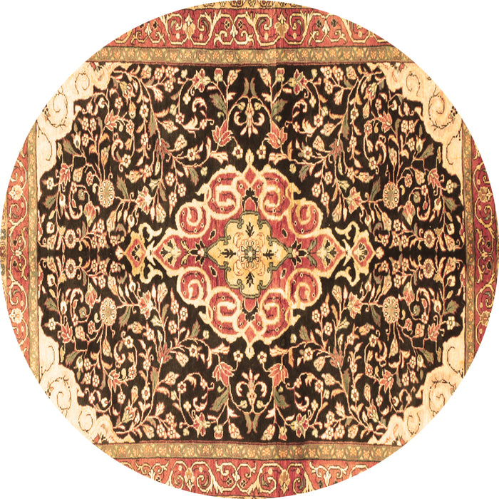 Round Machine Washable Medallion Brown Traditional Rug, wshtr188brn