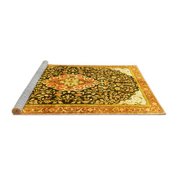 Sideview of Machine Washable Medallion Yellow Traditional Rug, wshtr188yw