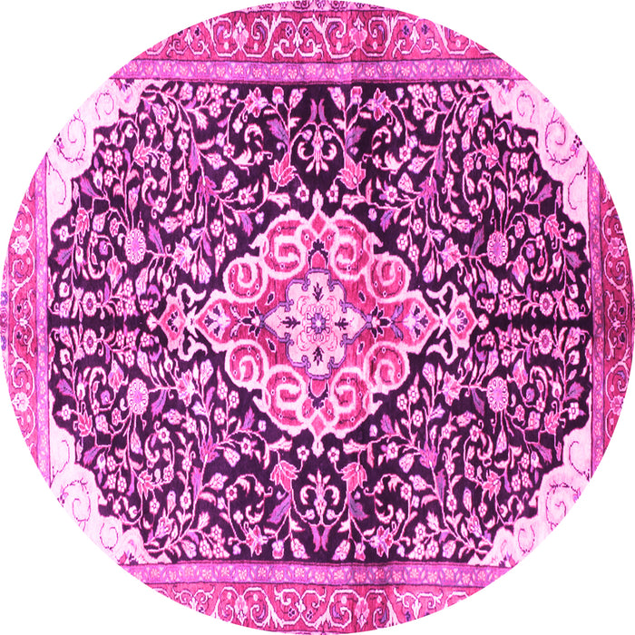 Round Machine Washable Medallion Pink Traditional Rug, wshtr188pnk