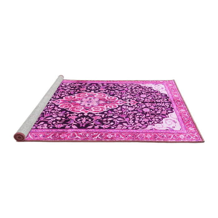 Sideview of Machine Washable Medallion Pink Traditional Rug, wshtr188pnk