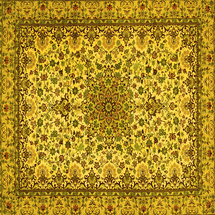 Square Machine Washable Medallion Yellow Traditional Rug, wshtr1890yw