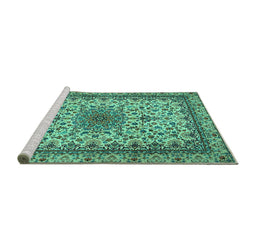 Sideview of Machine Washable Medallion Turquoise Traditional Area Rugs, wshtr1890turq