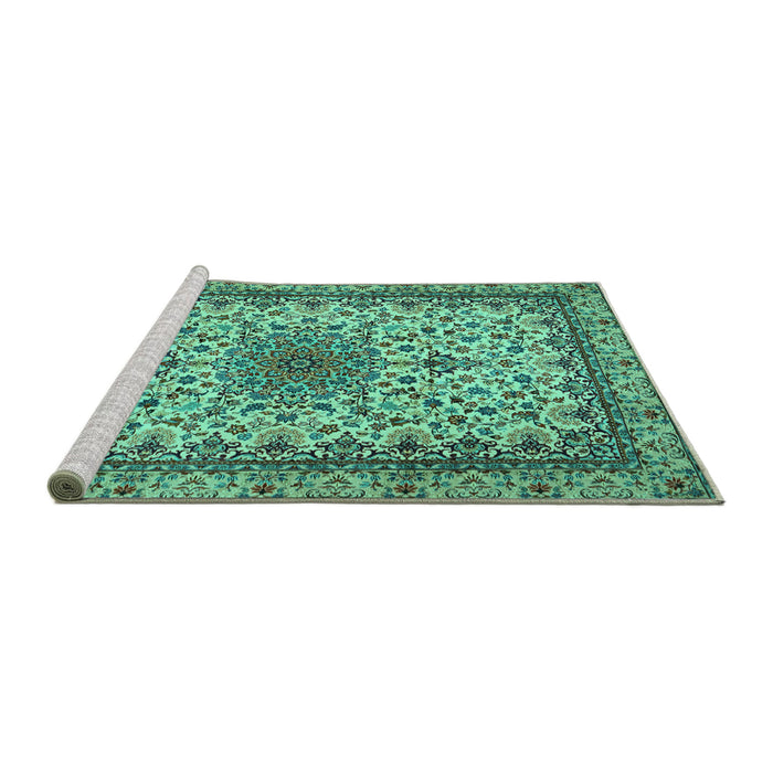 Sideview of Machine Washable Medallion Turquoise Traditional Area Rugs, wshtr1890turq