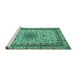 Sideview of Machine Washable Medallion Turquoise Traditional Area Rugs, wshtr1890turq