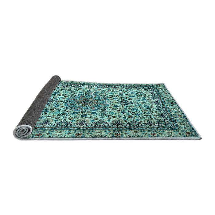 Sideview of Medallion Light Blue Traditional Rug, tr1890lblu