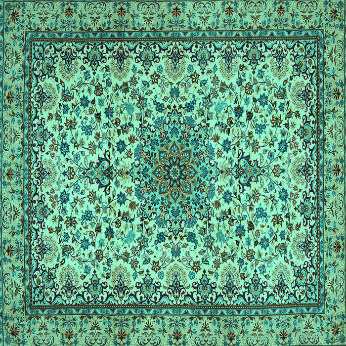 Square Machine Washable Medallion Turquoise Traditional Area Rugs, wshtr1890turq
