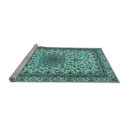 Sideview of Machine Washable Medallion Light Blue Traditional Rug, wshtr1890lblu