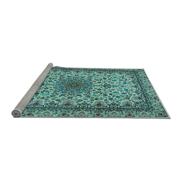 Sideview of Machine Washable Medallion Light Blue Traditional Rug, wshtr1890lblu