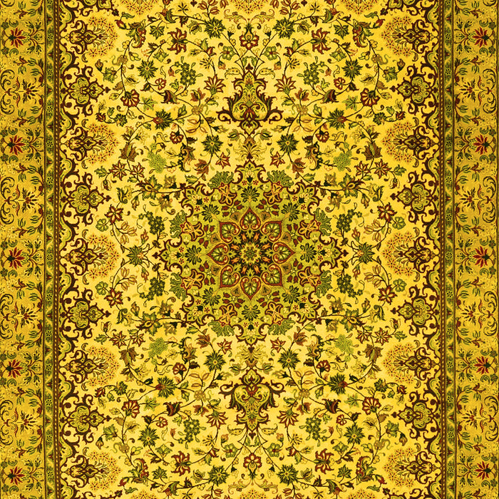 Machine Washable Medallion Yellow Traditional Rug, wshtr1890yw
