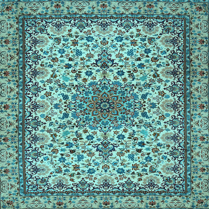 Square Machine Washable Medallion Light Blue Traditional Rug, wshtr1890lblu