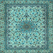 Square Machine Washable Medallion Light Blue Traditional Rug, wshtr1890lblu