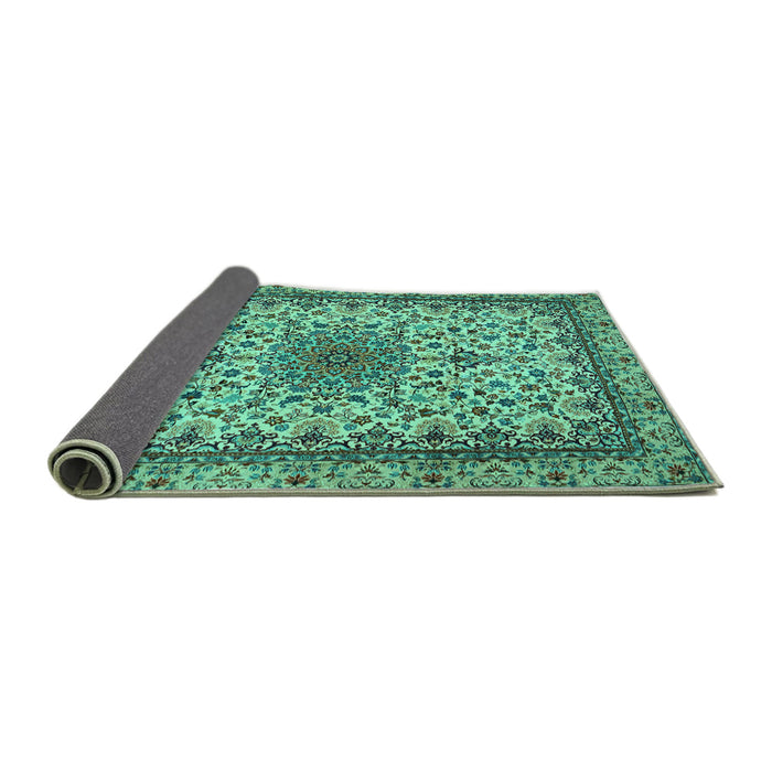Sideview of Medallion Turquoise Traditional Rug, tr1890turq