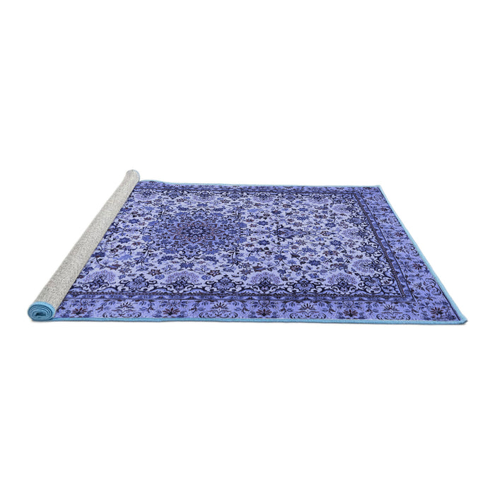 Sideview of Machine Washable Medallion Blue Traditional Rug, wshtr1890blu